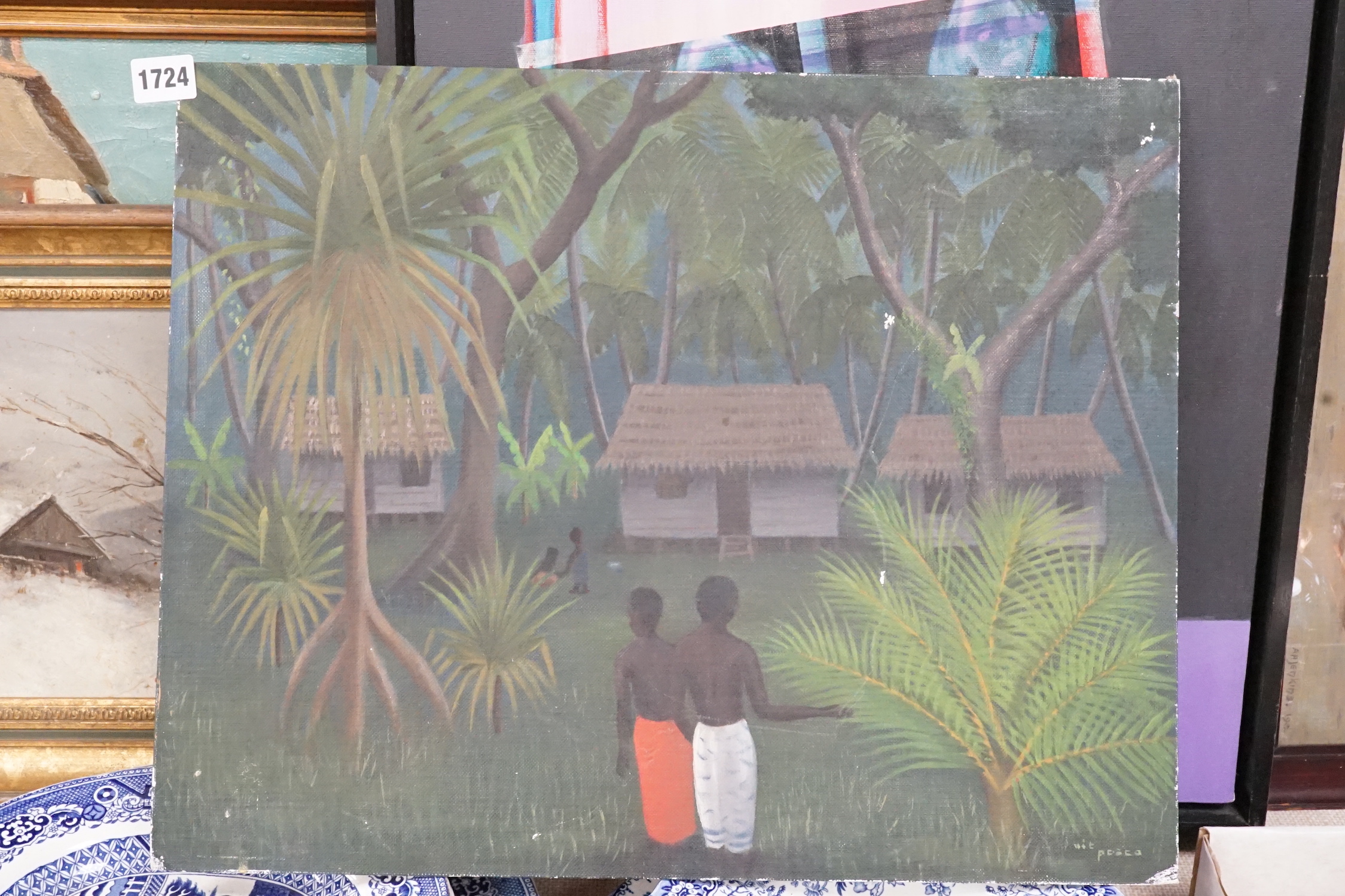 Wit Pesca, oil on canvas board, 'Solos Village', signed, 40 x 51cm, unframed